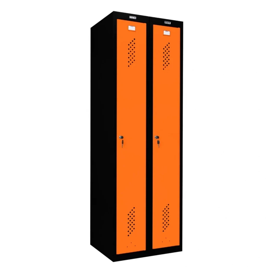 Шкаф металлический для раздевалки черный с оранжевым