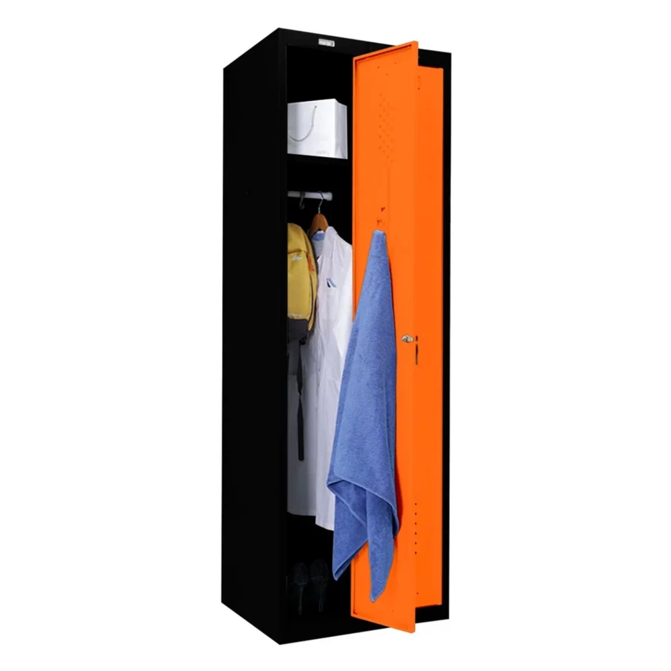 Шкаф металлический для раздевалки черный с оранжевым