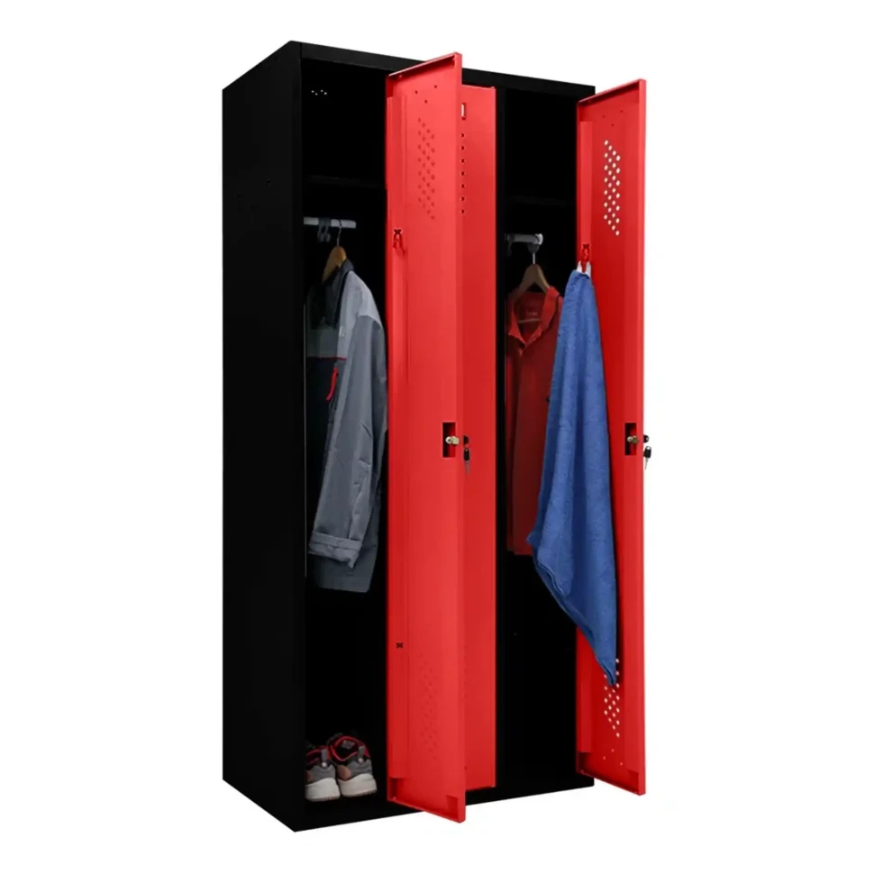 Шкаф металлический трехдверный черный с красным Шкаф металлический трехдверный черный с красным