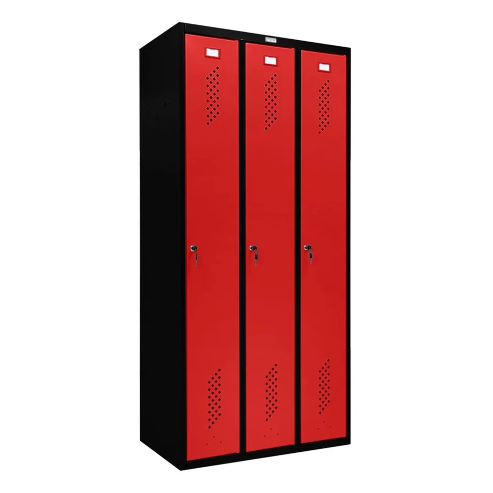 Шкаф металлический трехдверный черный с красным Шкаф металлический трехдверный черный с красным