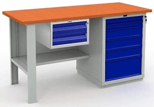 Верстак металлический для дачи с подвесным ящиком W160.F2/WS6.100