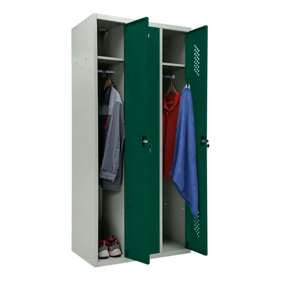 Шкаф металлический трехдверный серый с темно-зеленым
