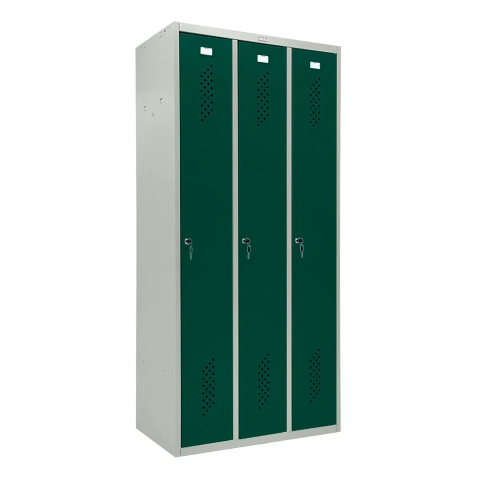 Шкаф металлический трехдверный серый с темно-зеленым