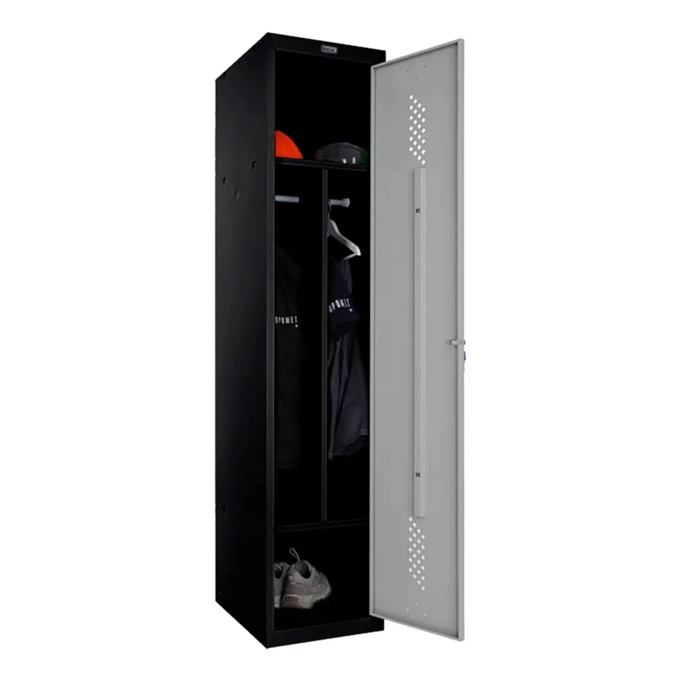 Шкаф металлический однодверный черный с сигнальным серым