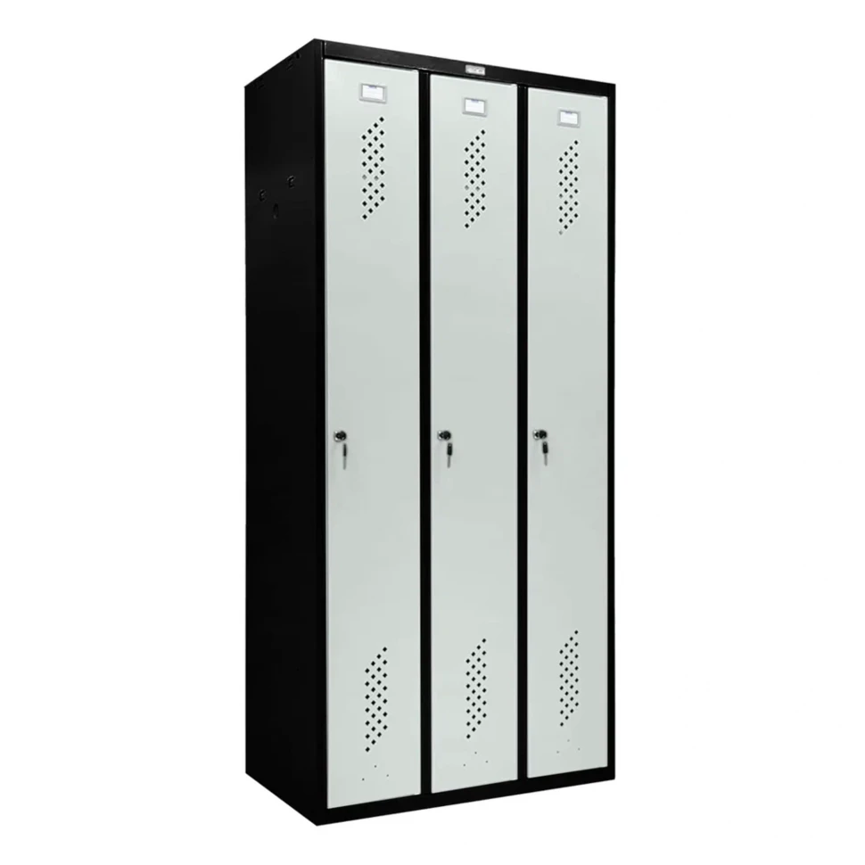 Шкаф металлический трехдверный черный со светло-серым Шкаф металлический трехдверный черный со светло-серым