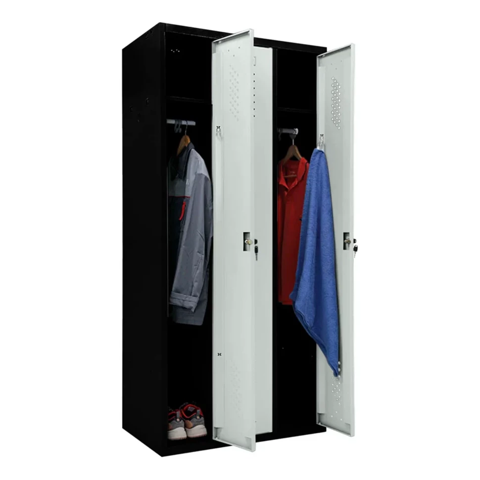 Шкаф металлический трехдверный черный со светло-серым Шкаф металлический трехдверный черный со светло-серым