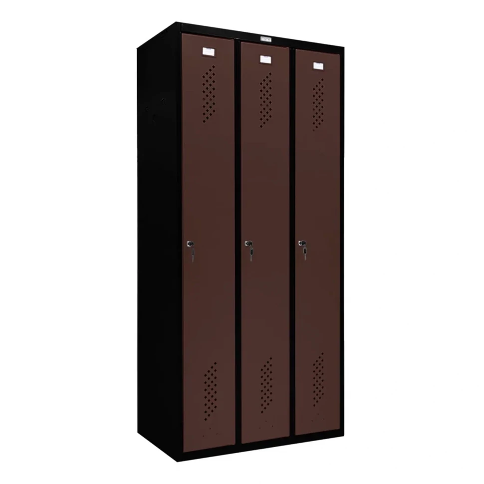 Шкаф металлический трехдверный черный с коричневым Шкаф металлический трехдверный черный с коричневым