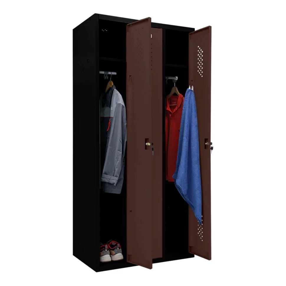 Шкаф металлический трехдверный черный с коричневым Шкаф металлический трехдверный черный с коричневым