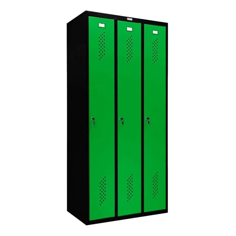 Шкаф металлический трехдверный черный с зеленым Шкаф металлический трехдверный черный с зеленым