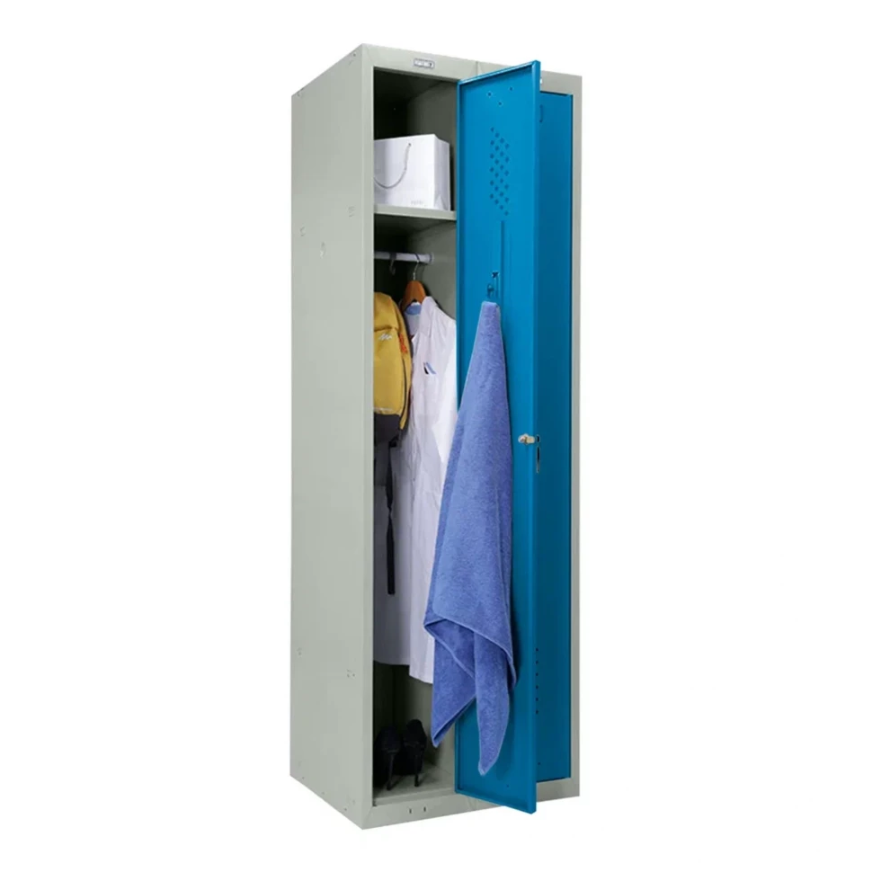 Шкаф металлический гардеробный серый с голубым