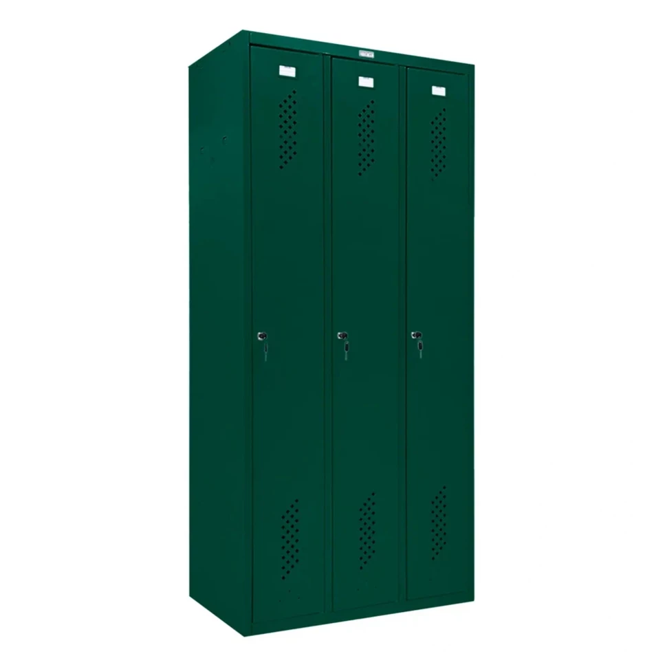 Шкаф металлический трехсекционный темно-зеленый