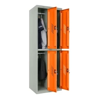 Шкаф металлический четырехдверный серый с оранжевым