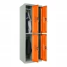 Шкаф металлический четырехдверный серый с оранжевым