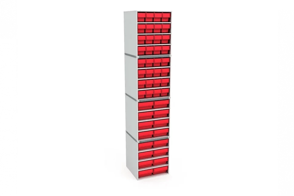 Стационарная кассетница ДиКом (на 4 яруса) с красными ящиками-НАБОР Стационарная кассетница ДиКом (на 4 яруса) с красными ящиками-НАБОР