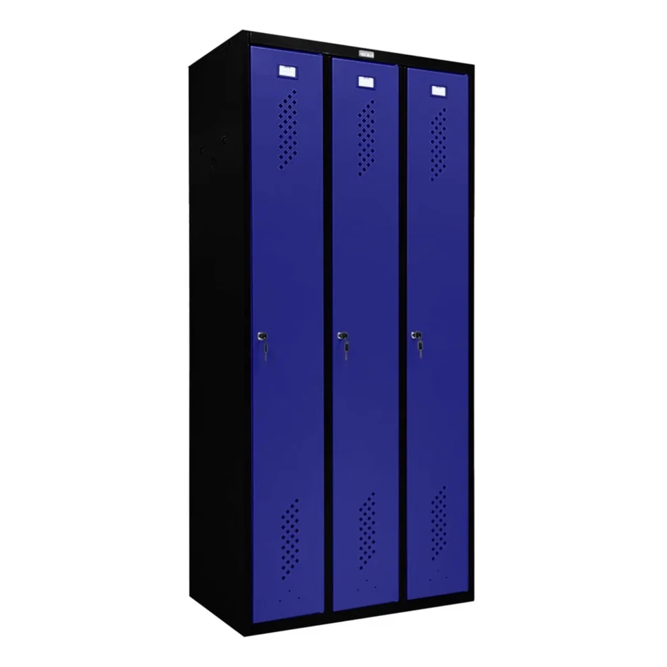 Шкаф металлический трехдверный черный с синим Шкаф металлический трехдверный черный с синим