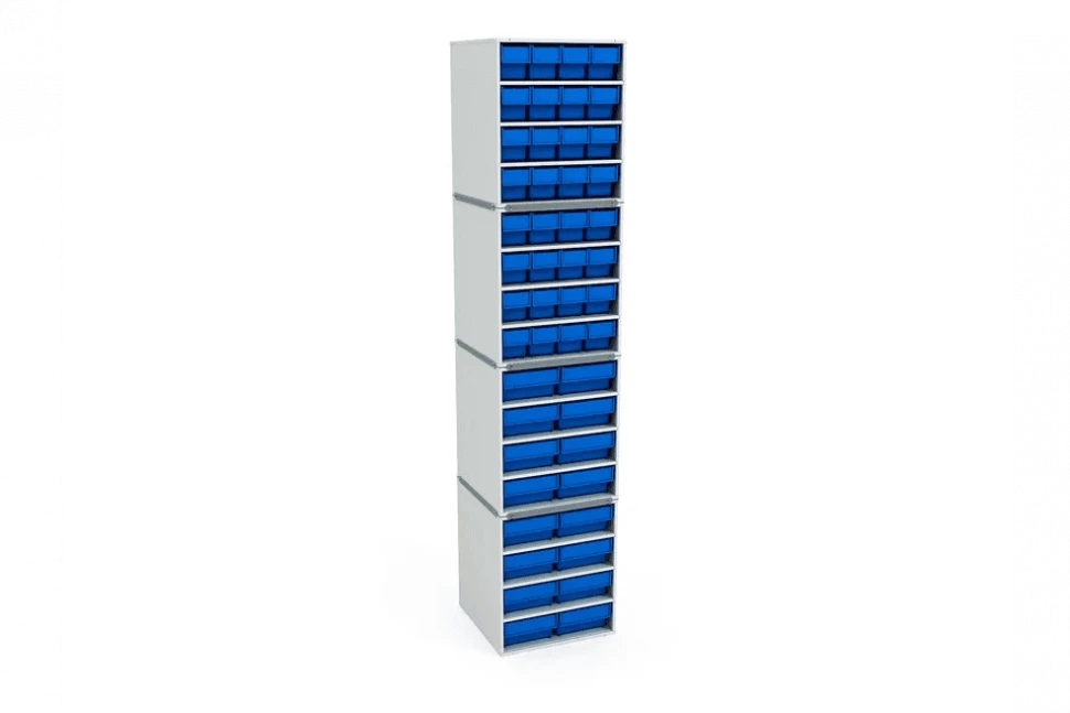 Стационарная кассетница ДиКом (на 4 яруса) с синими ящиками-НАБОР