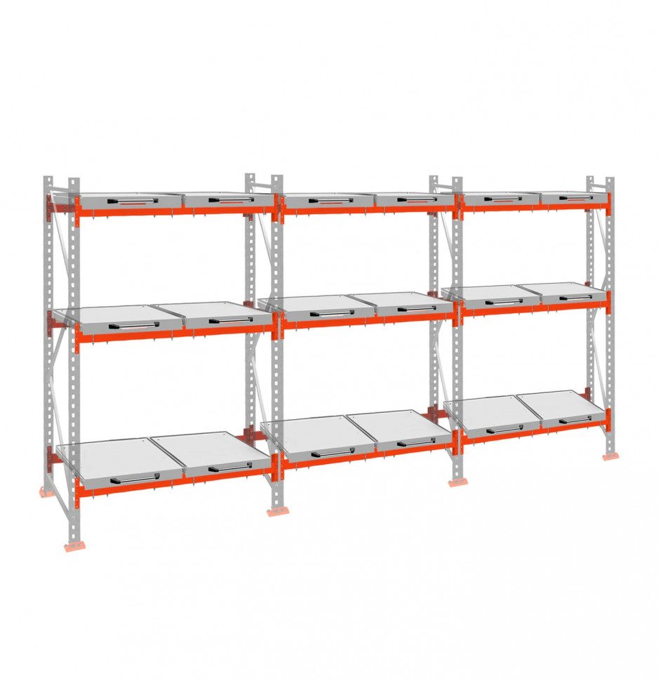 Стеллаж с выкатными платформами ДиКом 3000х5400х1000 на 3 яруса П-90