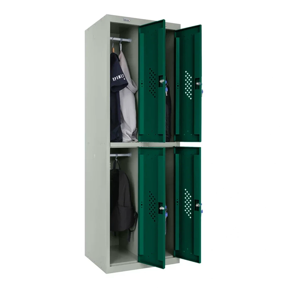 Шкаф металлический четырехдверный серый с темно-зеленым