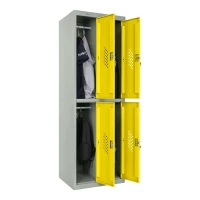 Шкаф металлический четырехдверный серый с желтым