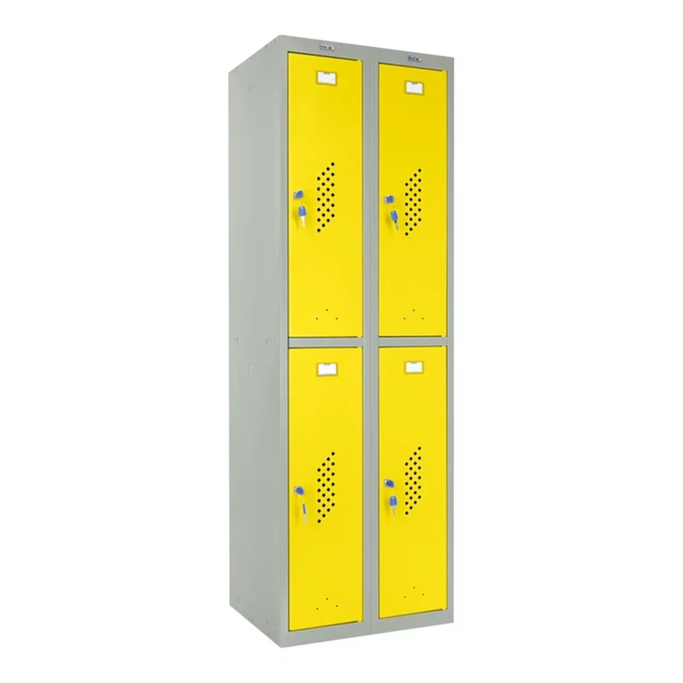 Шкаф металлический четырехдверный серый с желтым