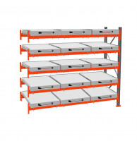 Стеллаж с выкатными платформами ДиКом 3000х2700х1000 на 5 ярусов доп. секция П-90