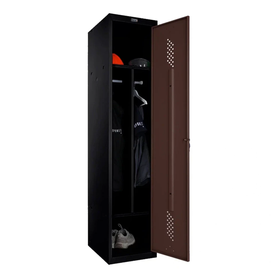 Шкаф металлический однодверный черный с коричневым