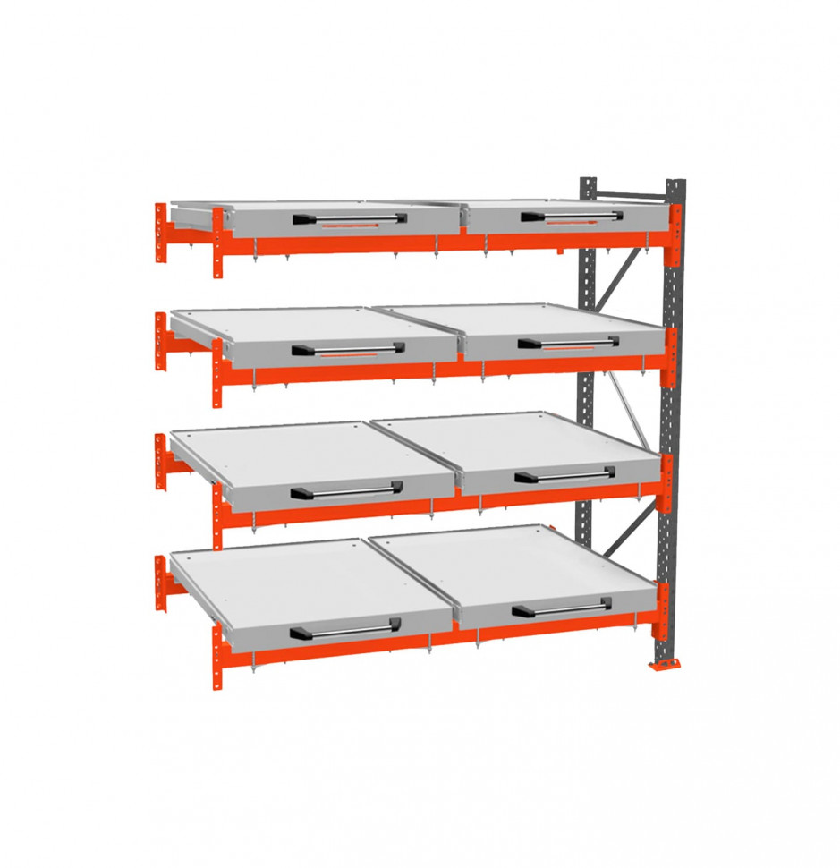 Стеллаж с выкатными платформами ДиКом 3000х1800х1000 на 4 яруса доп. секция П-90