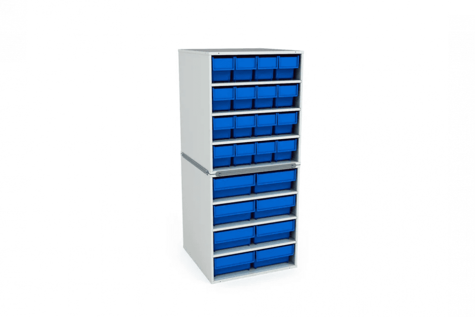 Стационарная кассетница ДиКом (на 2 яруса) с синими ящиками-НАБОР