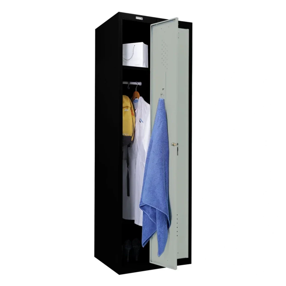 Шкаф металлический для раздевалки черный с серым