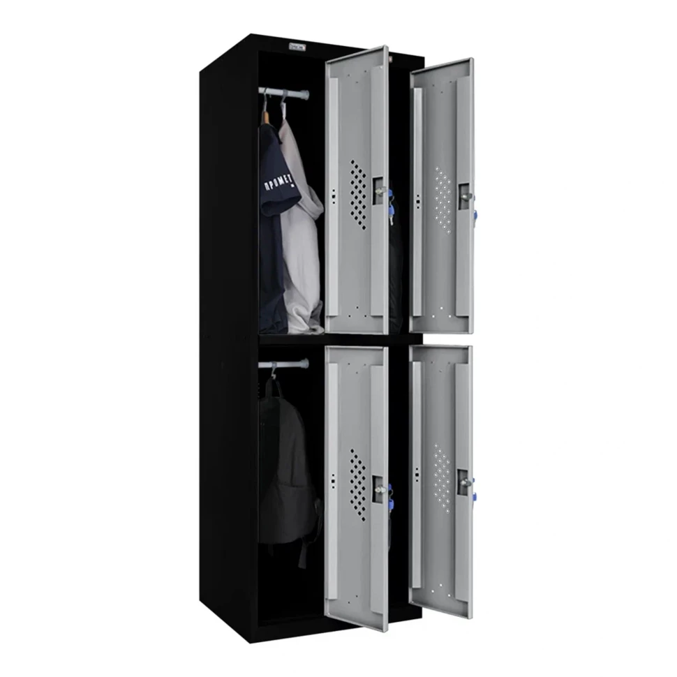 Шкаф металлический четырехдверный черный с сигнальным серым