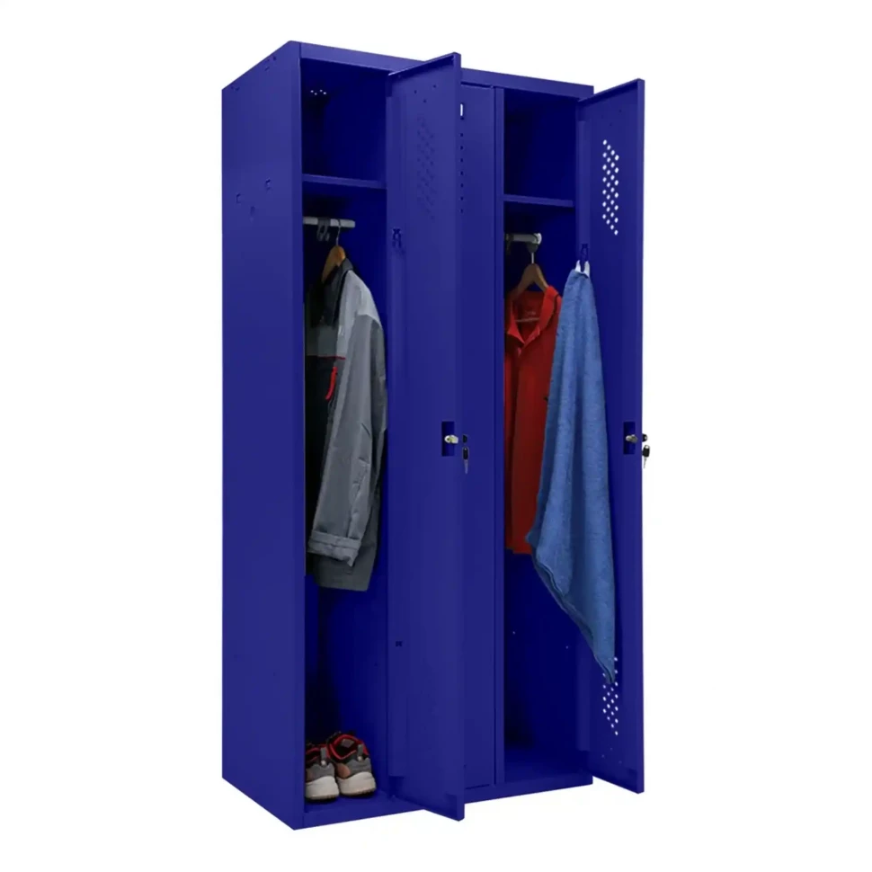 Шкаф металлический трехсекционный синий