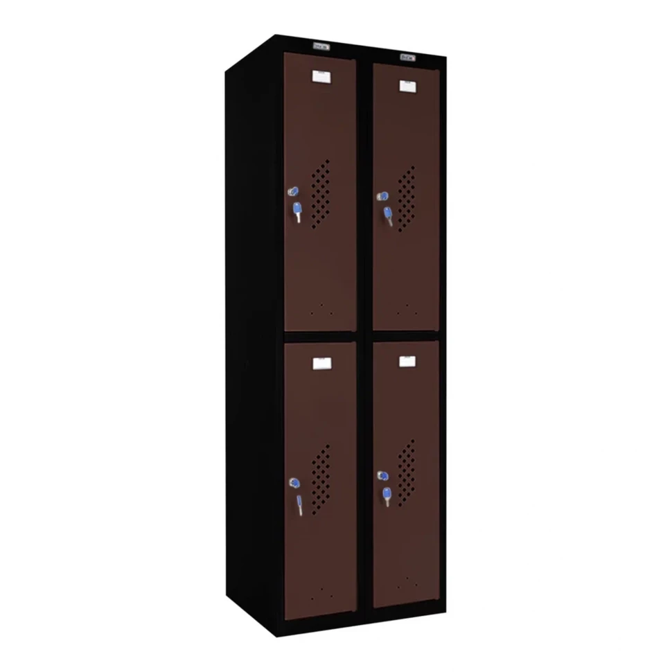 Шкаф металлический четырехдверный черный с коричневым
