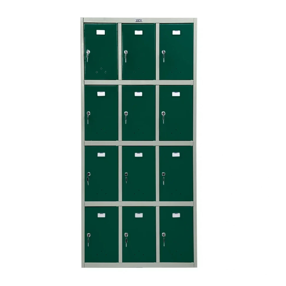 Шкаф металлический для сумок серый с темно-зеленым