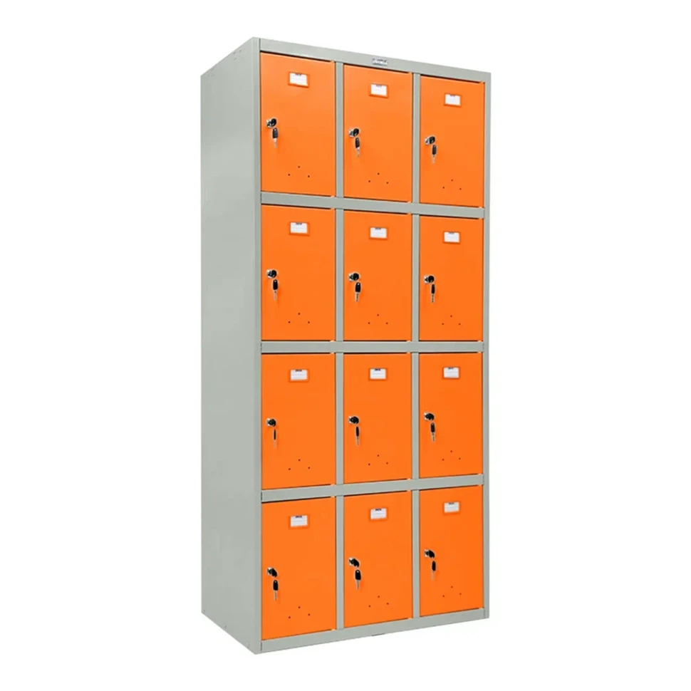 Шкаф металлический для сумок серый с оранжевым