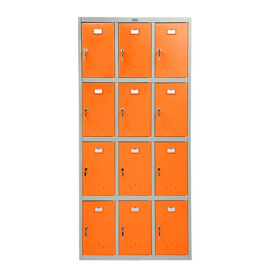 Шкаф металлический для сумок серый с оранжевым