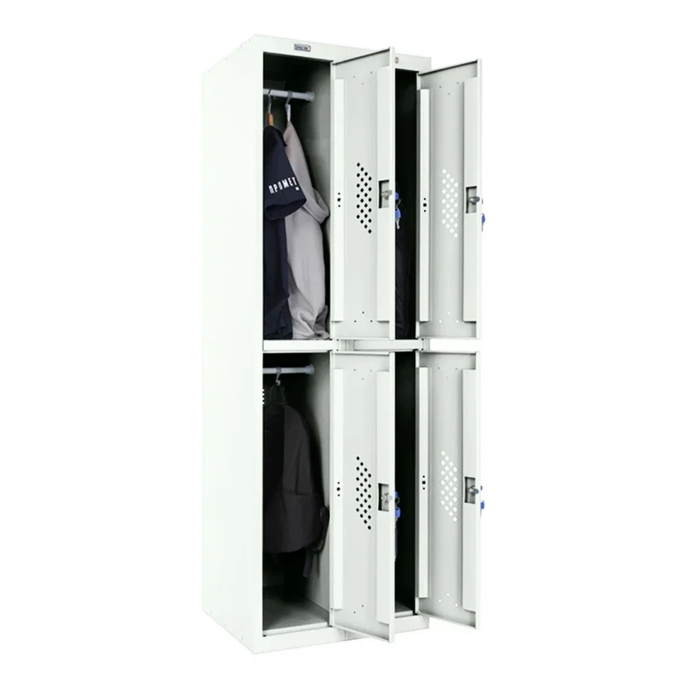 Шкаф металлический четырехсекционный белый