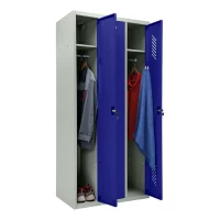 Шкаф металлический трехдверный серый с синим