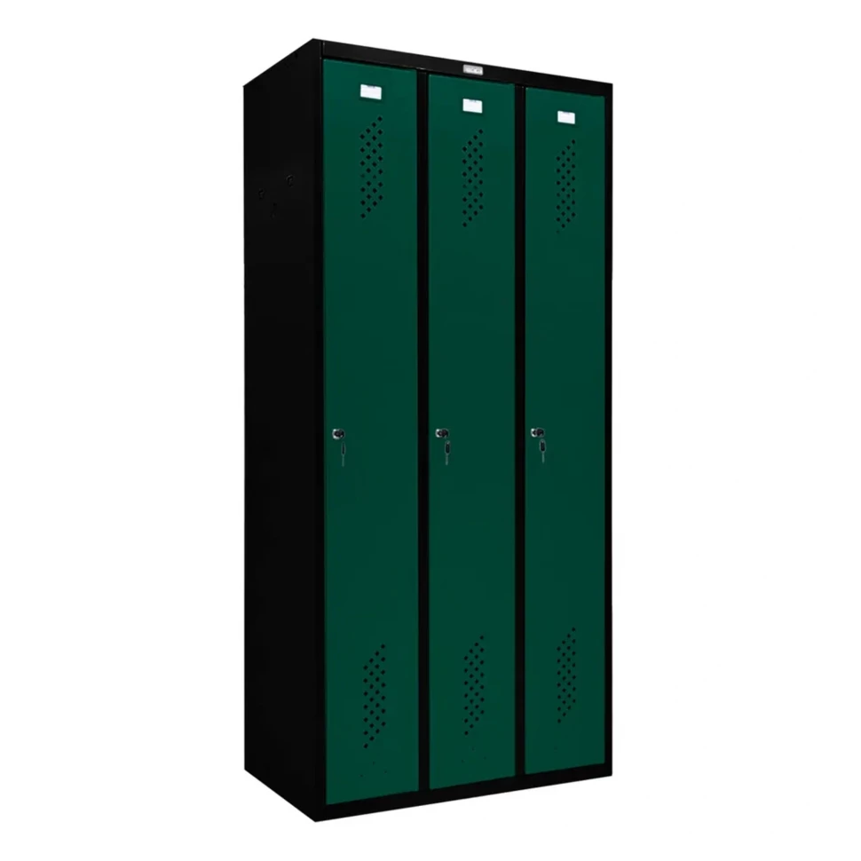 Шкаф металлический трехдверный черный с темно-зеленым Шкаф металлический трехдверный черный с темно-зеленым
