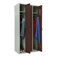 Шкаф металлический трехдверный серый с коричневым