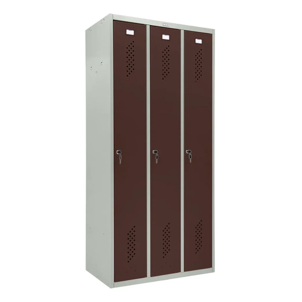 Шкаф металлический трехдверный серый с коричневым