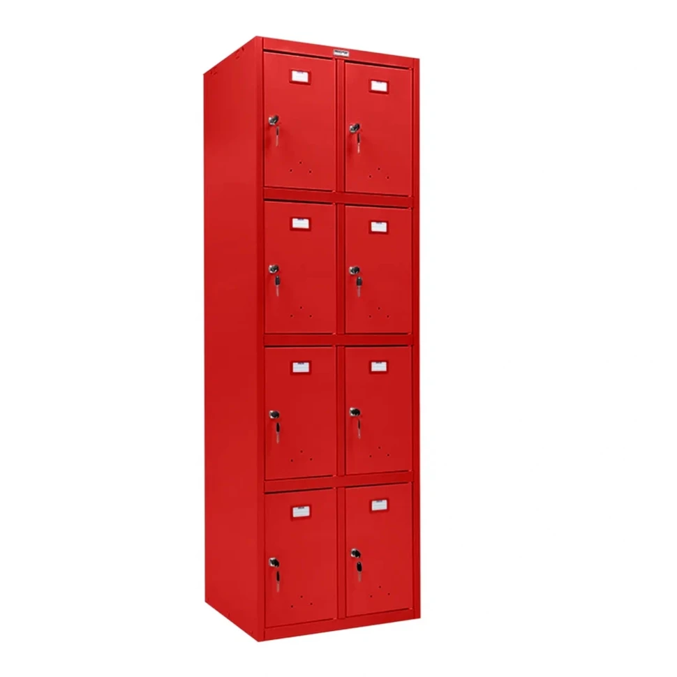 Шкаф металлический с дверцами и замком красный
