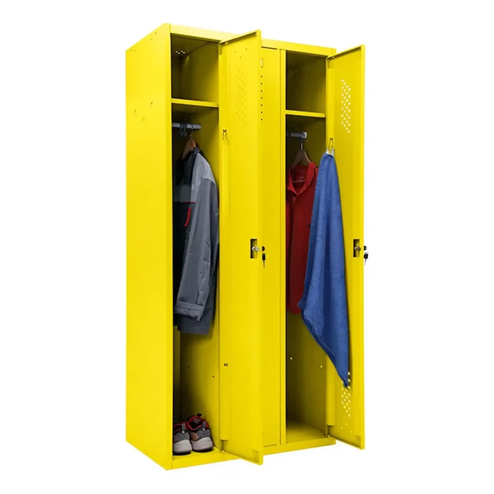 Шкаф металлический трехсекционный желтый