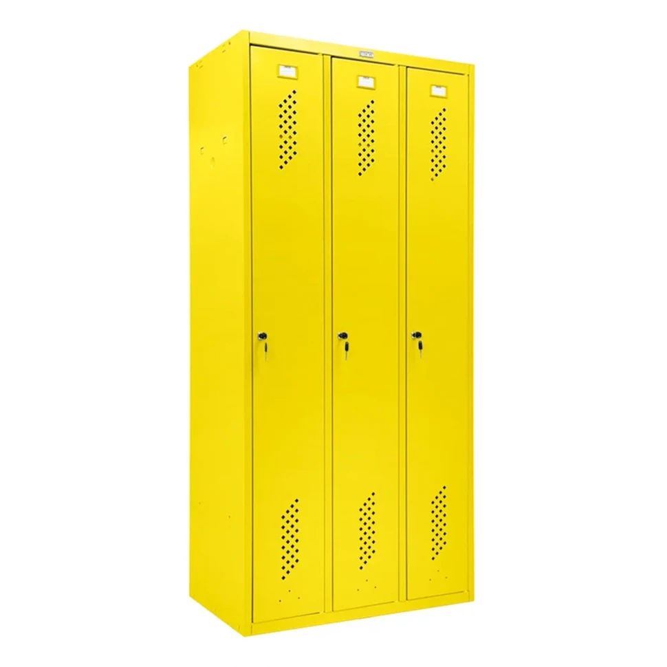 Шкаф металлический трехсекционный желтый