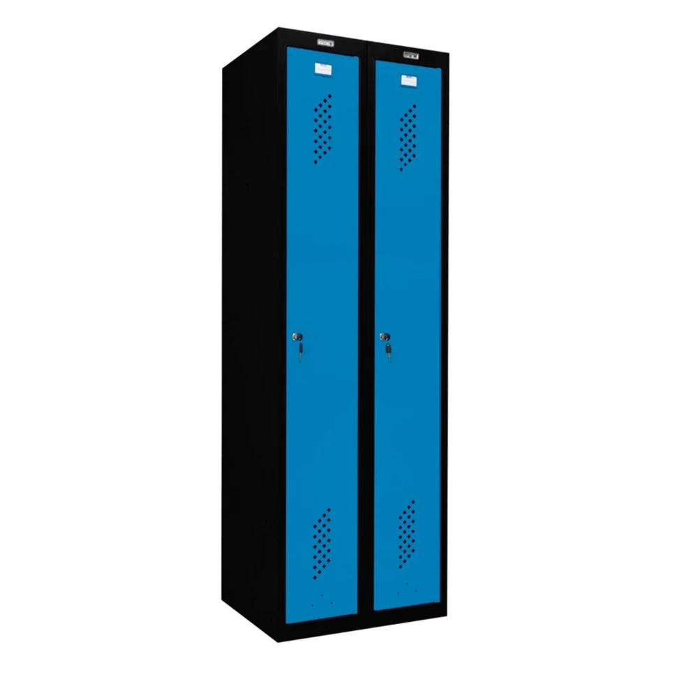 Шкаф металлический для раздевалки черный с голубым