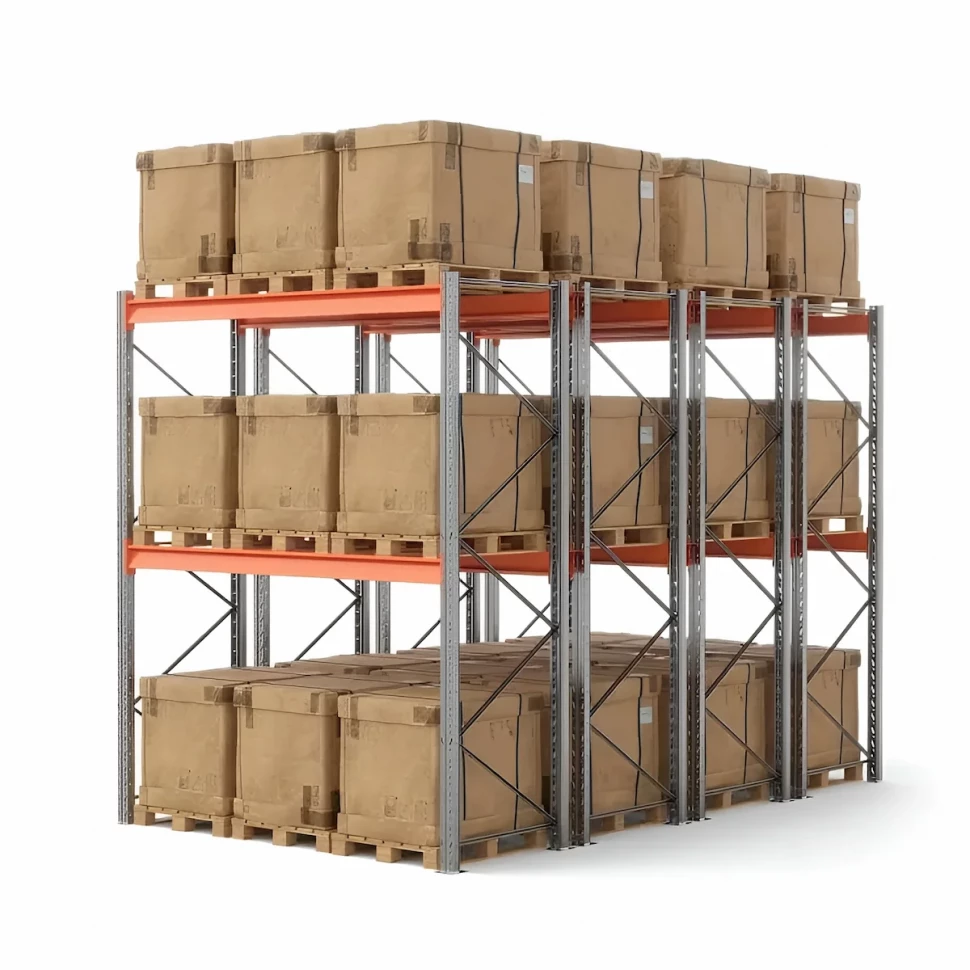 Стеллаж двойной глубины 3500х2700х1100 до 1850 кг / до 12670 кг секция Стеллаж двойной глубины 3500х2700х1100 до 1850 кг / до 12670 кг секция