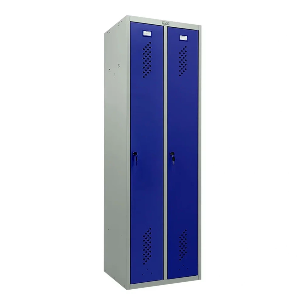 Шкаф металлический двухдверный серый с синим