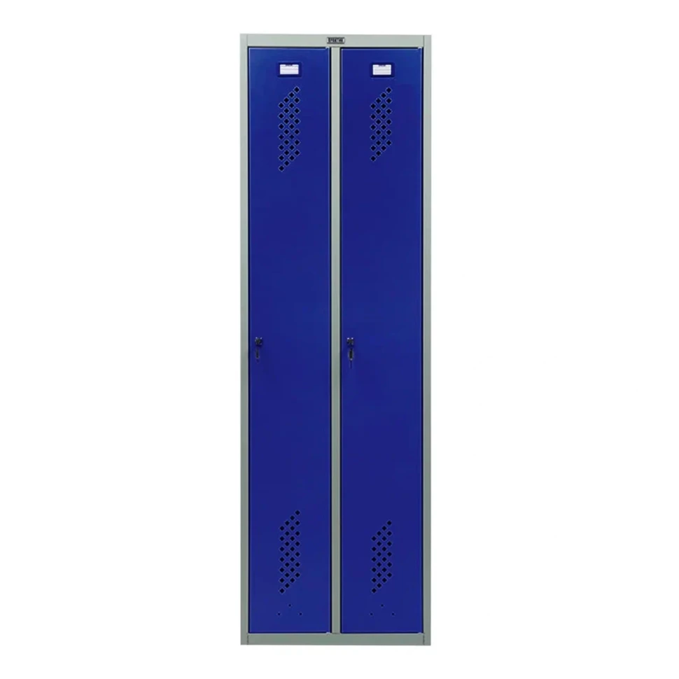 Шкаф металлический двухдверный серый с синим