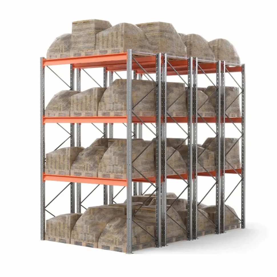 Стеллаж двойной глубины 4500х2700х1100 до 3250 кг / до 12670 кг секция Стеллаж двойной глубины 4500х2700х1100 до 3250 кг / до 12670 кг секция