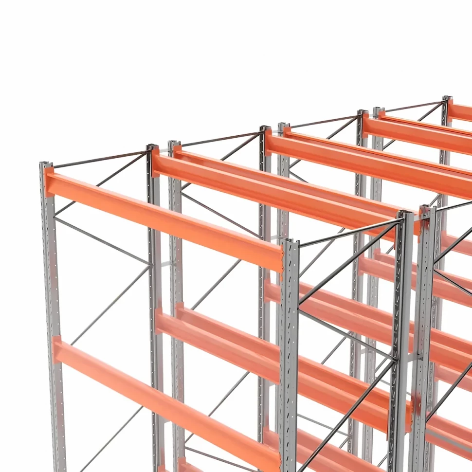 Стеллаж двойной глубины 4500х2700х1100 до 3250 кг / до 12670 кг секция Стеллаж двойной глубины 4500х2700х1100 до 3250 кг / до 12670 кг секция