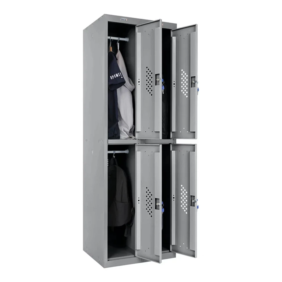 Шкаф металлический четырехсекционный сигнальный серый